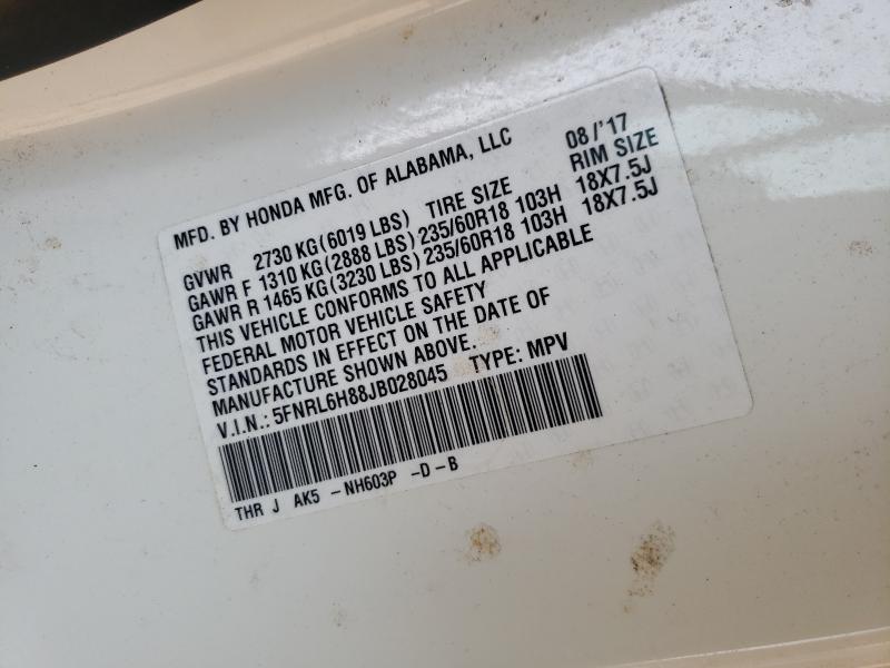 2018 HONDA ODYSSEY TO 5FNRL6H88JB028045
