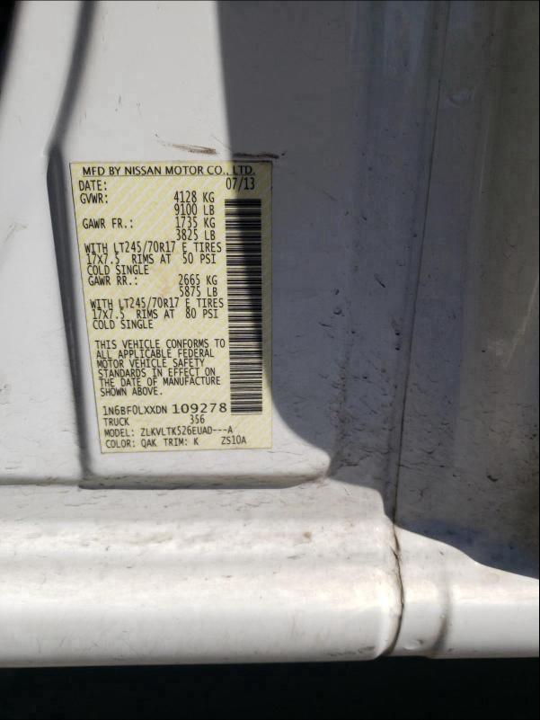 2013 NISSAN NV 2500 1N6BF0LXXDN109278