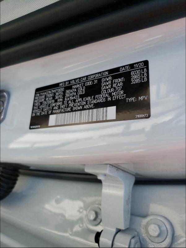 2021 VOLVO XC90 T6 MO YV4A221K7M1713050