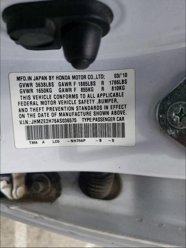 2010 HONDA INSIGHT EX JHMZE2H76AS036575