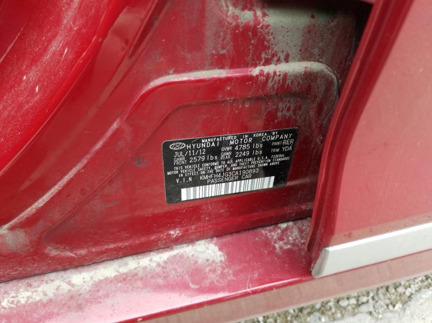 2012 HYUNDAI AZERA GLS KMHFH4JG3CA190893