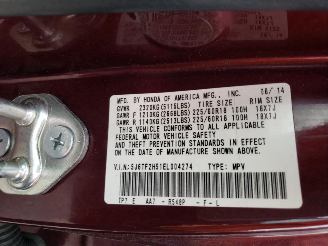 2014 HONDA CROSSTOUR 5J6TF2H51EL004274