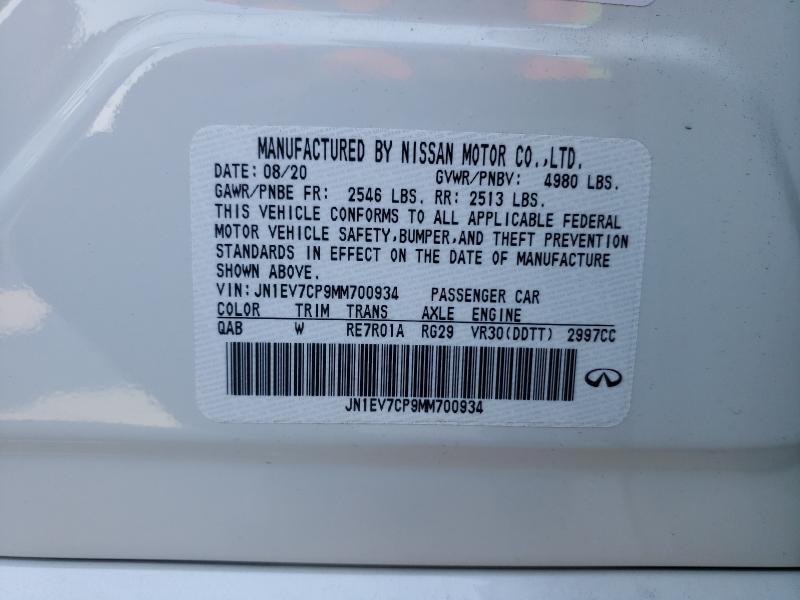 2021 INFINITI Q50 SENSOR JN1EV7CP9MM700934