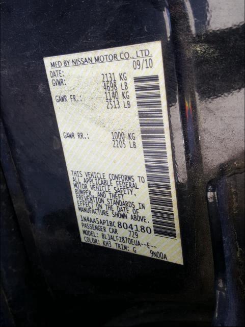 2011 NISSAN MAXIMA 1N4AA5AP1BC804180