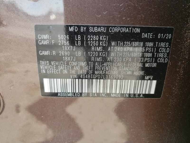 2020 SUBARU OUTBACK TO 4S4BTGPD7L3169092