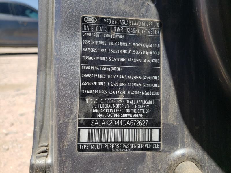 2013 LAND ROVER LR4 HSE LU SALAK2D44DA672627