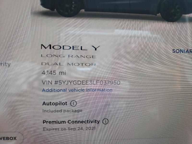 2020 TESLA MODEL Y 5YJYGDEE3LF037950
