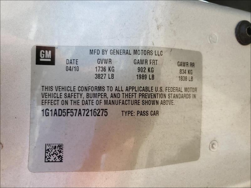 2010 CHEVROLET COBALT 1G1AD5F57A7216275