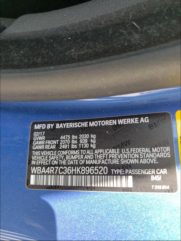 2017 BMW 430I WBA4R7C36HK896520