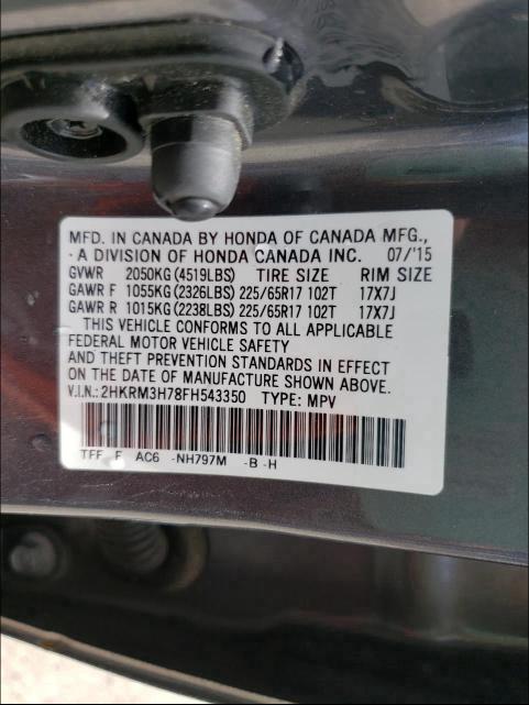 2015 HONDA CR-V EXL 2HKRM3H78FH543350