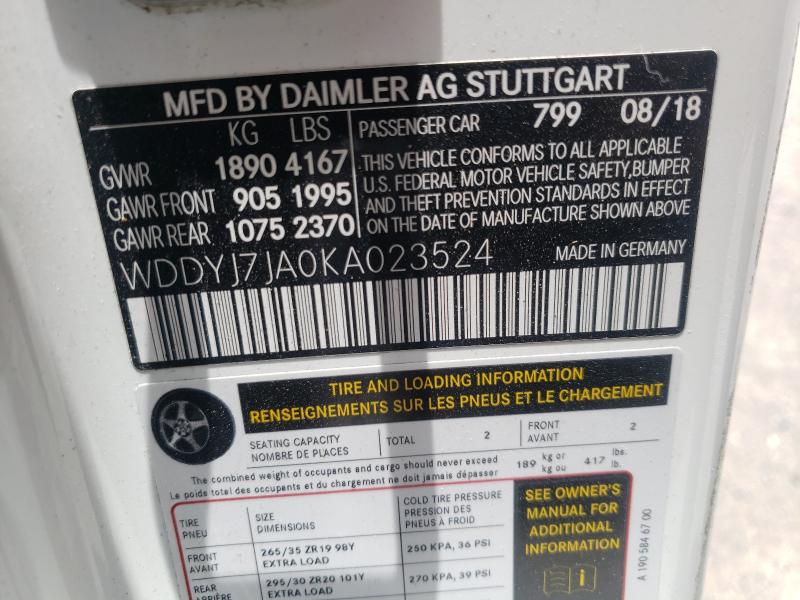 2019 MERCEDES-BENZ AMG GT S WDDYJ7JA0KA023524