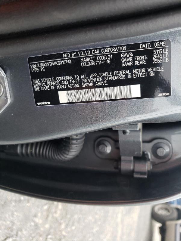 2019 VOLVO S60 T6 R-D 7JRA22TM4KG016710