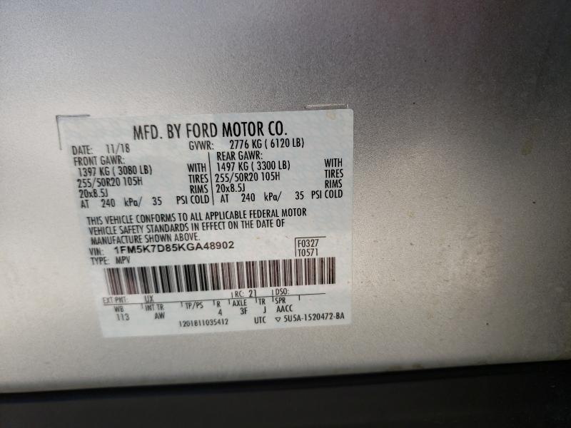 2019 FORD EXPLORER X 1FM5K7D85KGA48902
