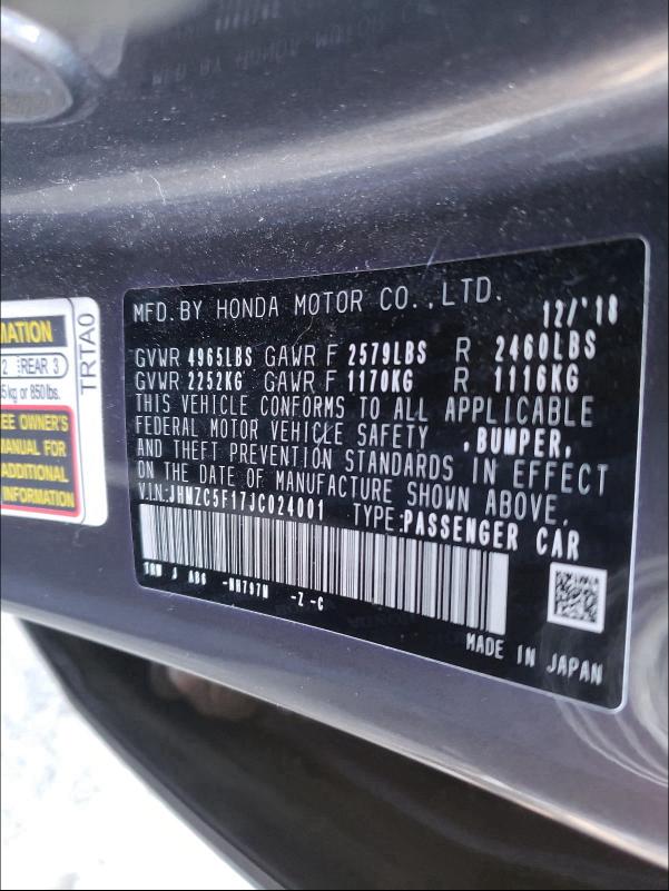 2018 HONDA CLARITY JHMZC5F17JC024001