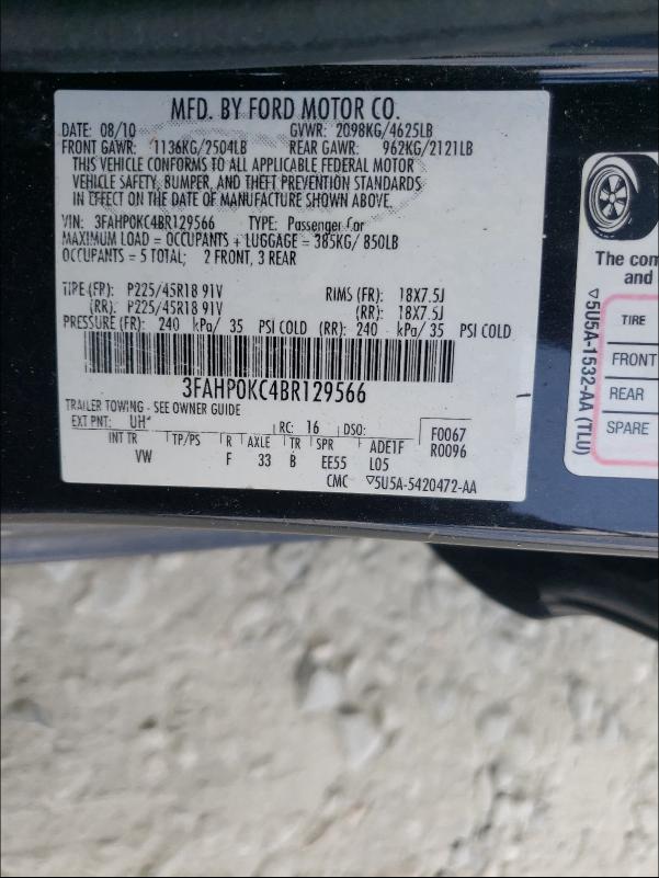 2011 FORD FUSION SPO 3FAHP0KC4BR129566