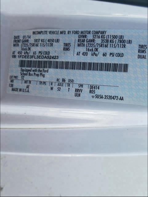 2014 FORD CUTAWAY E3 1FDEE3FL3EDA52423