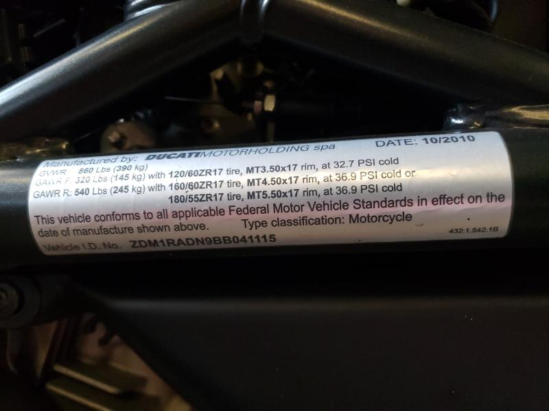 2011 DUCATI MONSTER 69 ZDM1RADN9BB041115