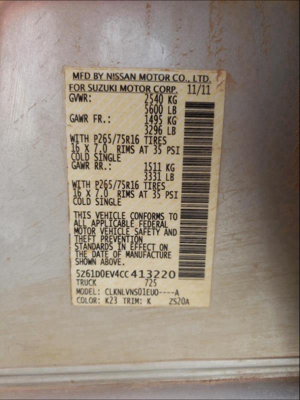 2012 SUZUKI EQUATOR RM 5Z61D0EV4CC413220