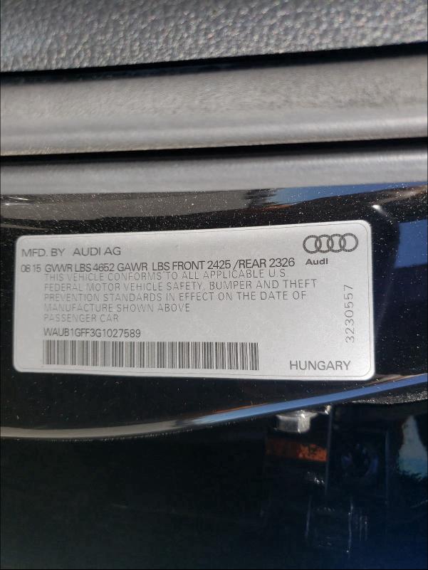 2016 AUDI S3 PREMIUM WAUB1GFF3G1027589