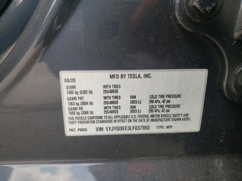 2020 TESLA MODEL Y 5YJYGDEE3LF037950