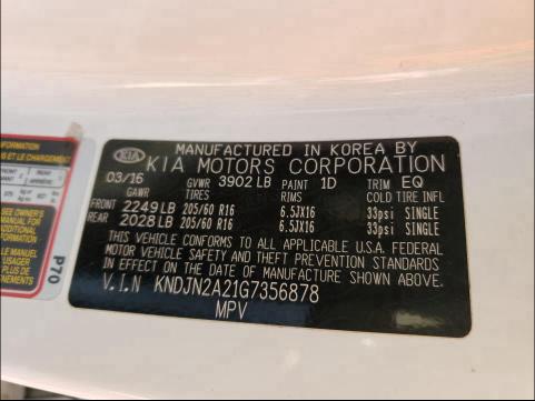 2016 KIA SOUL KNDJN2A21G7356878