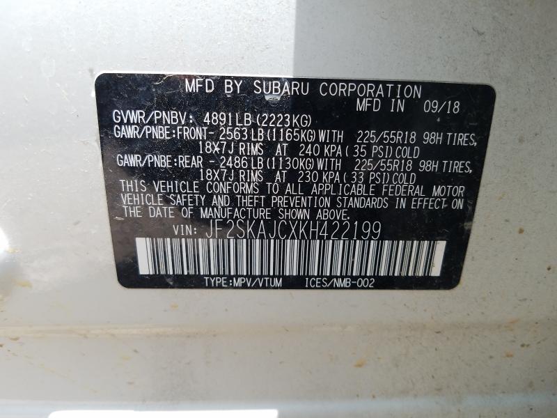 2019 SUBARU FORESTER S JF2SKAJCXKH422199