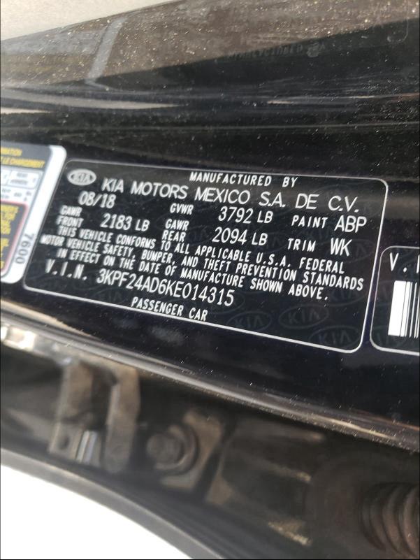 2019 KIA FORTE FE 3KPF24AD6KE014315