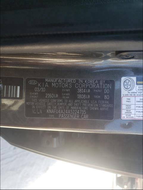 2010 KIA FORTE EX KNAFU4A24A5224735