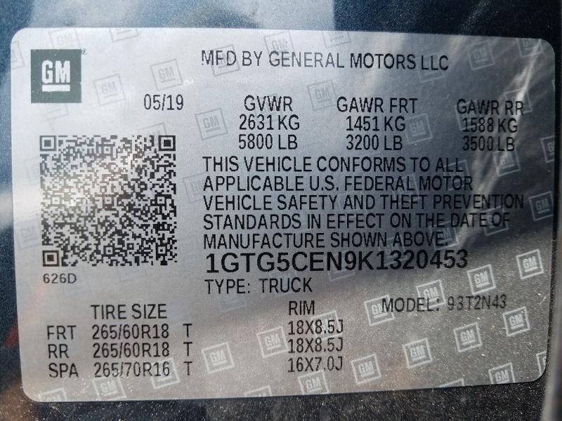 2019 GMC CANYON SLE 1GTG5CEN9K1320453