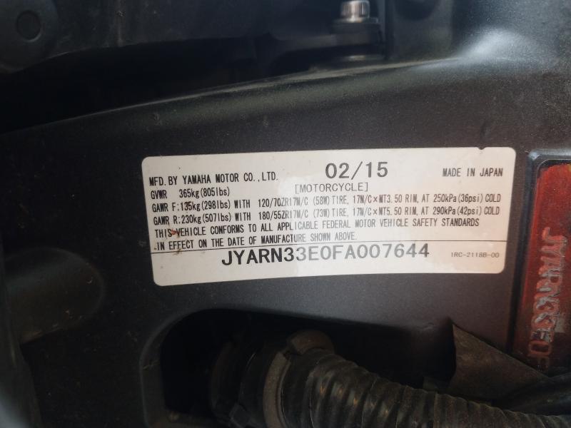 2015 YAMAHA FZ09 JYARN33E0FA007644