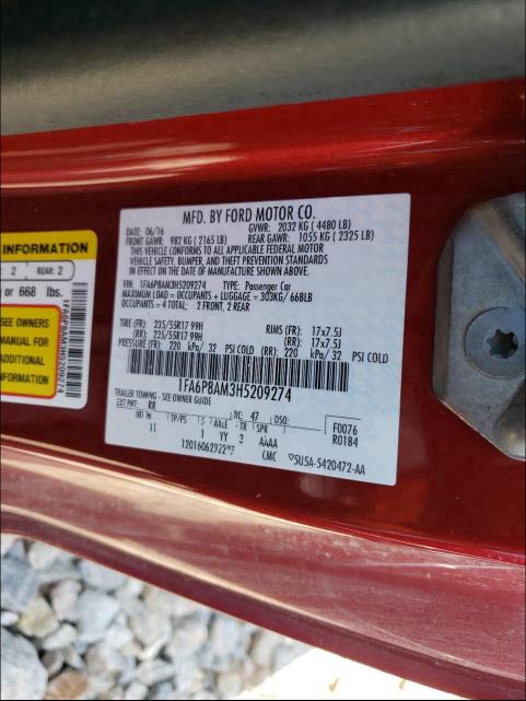 2017 FORD MUSTANG 1FA6P8AM3H5209274