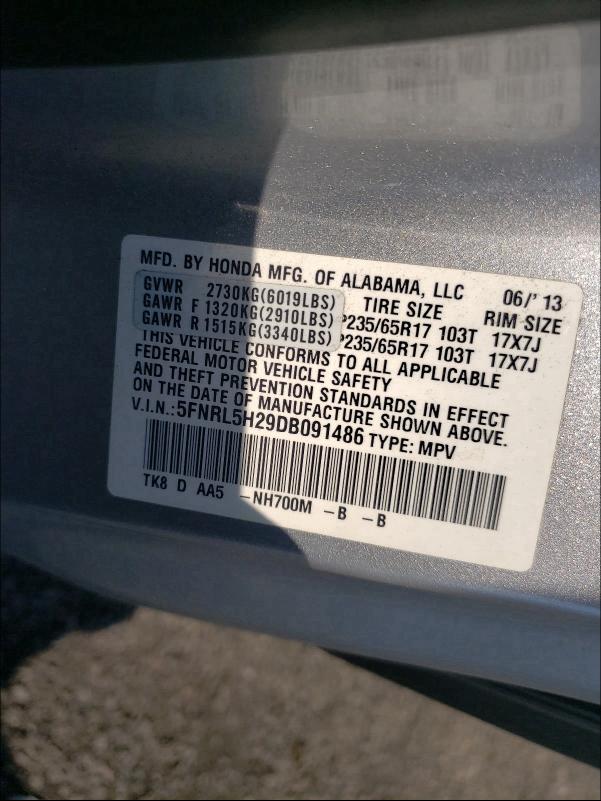 2013 HONDA ODYSSEY LX 5FNRL5H29DB091486