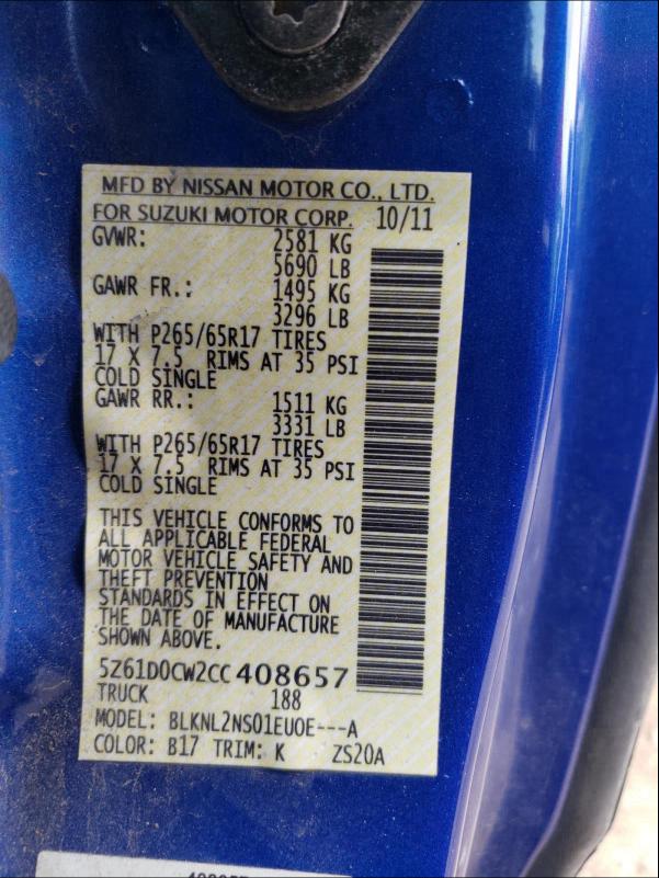 2012 SUZUKI EQUATOR SP 5Z61D0CW2CC408657