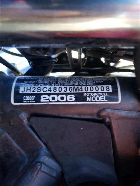 2006 HONDA CB900 F JH2SC48036M400008