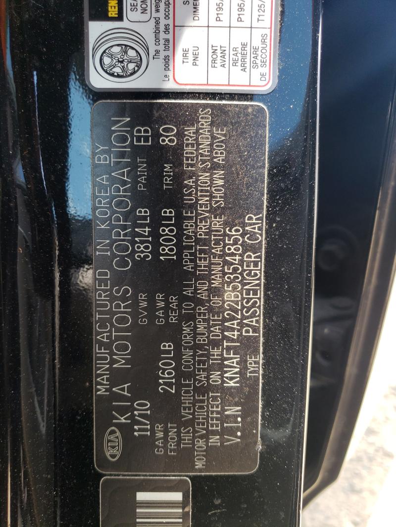 2011 KIA FORTE LX KNAFT4A22B5354856
