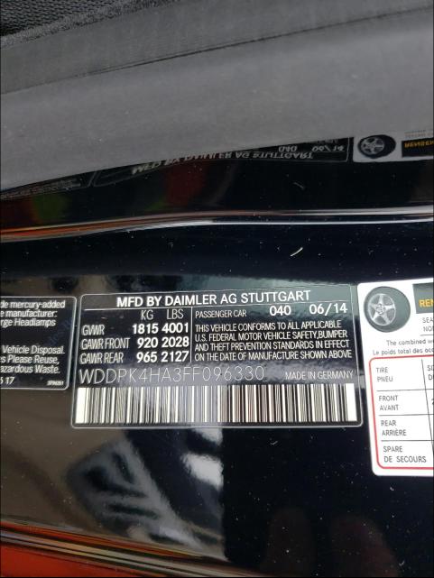 2015 MERCEDES-BENZ SLK 250 WDDPK4HA3FF096330