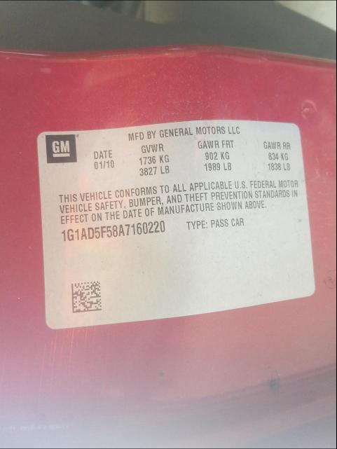 2010 CHEVROLET COBALT 1LT 1G1AD5F58A7160220