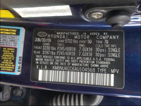 2010 HYUNDAI VERACRUZ G KM8NU4CC6AU104568