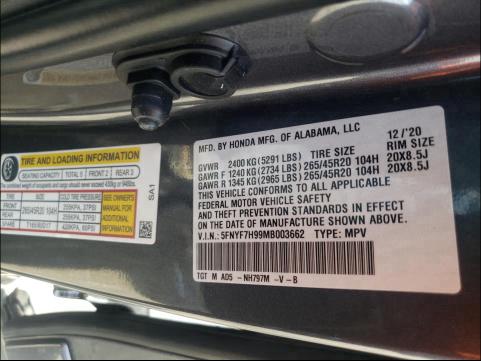 2021 HONDA PASSPORT T 5FNYF7H99MB003662