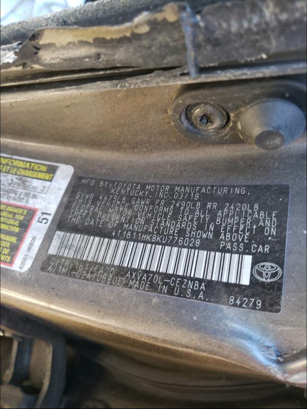 2019 TOYOTA CAMRY L 4T1B11HK8KU776028