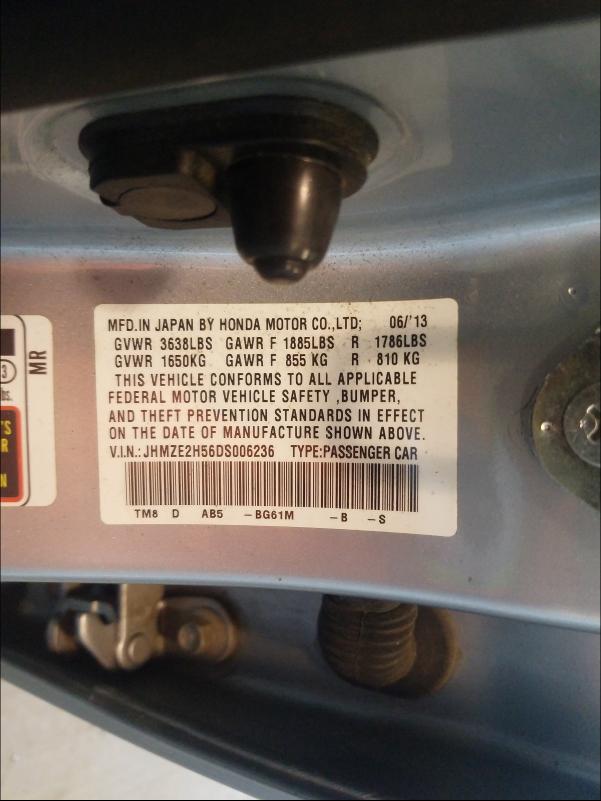 2013 HONDA INSIGHT LX JHMZE2H56DS006236