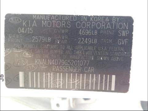2016 KIA CADENZA LU KNALN4D79G5201077