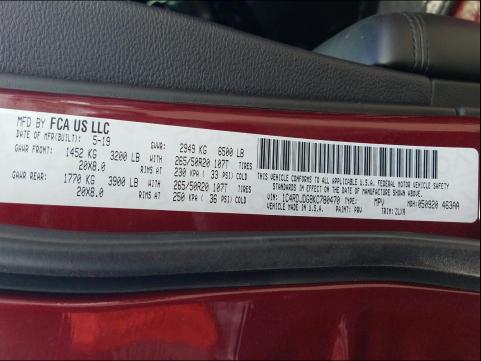 2019 DODGE DURANGO GT 1C4RDJDG8KC780470