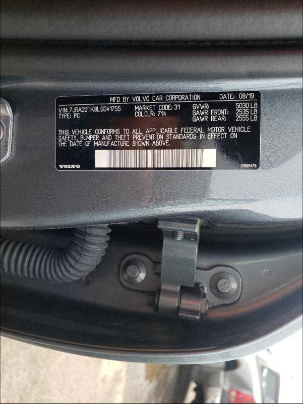 2020 VOLVO S60 T6 MOM 7JRA22TK8LG041755