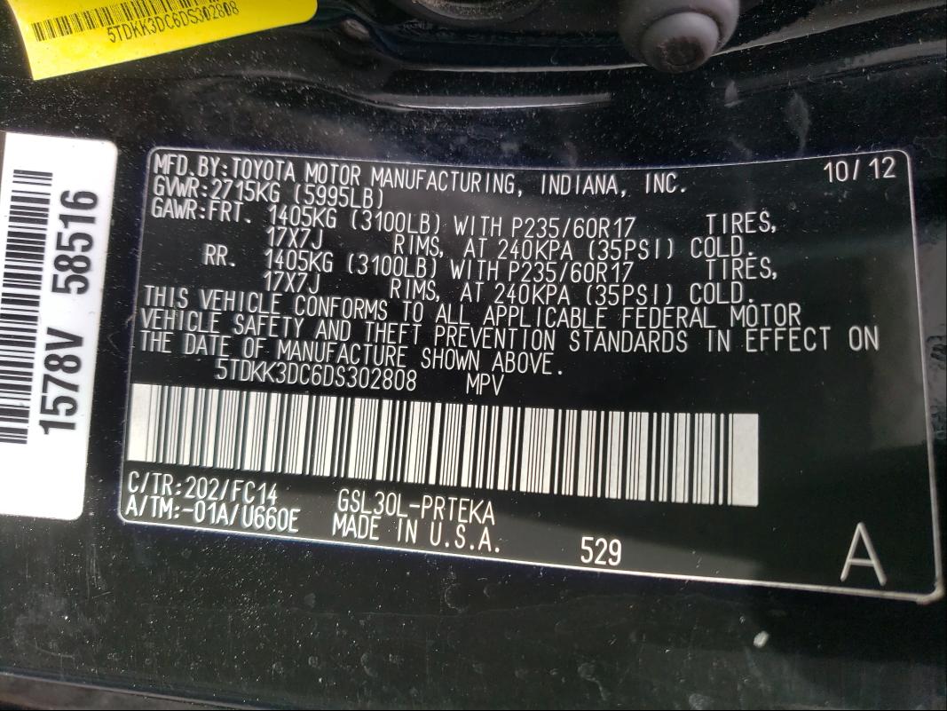 2013 TOYOTA SIENNA L 5TDKK3DC6DS302808