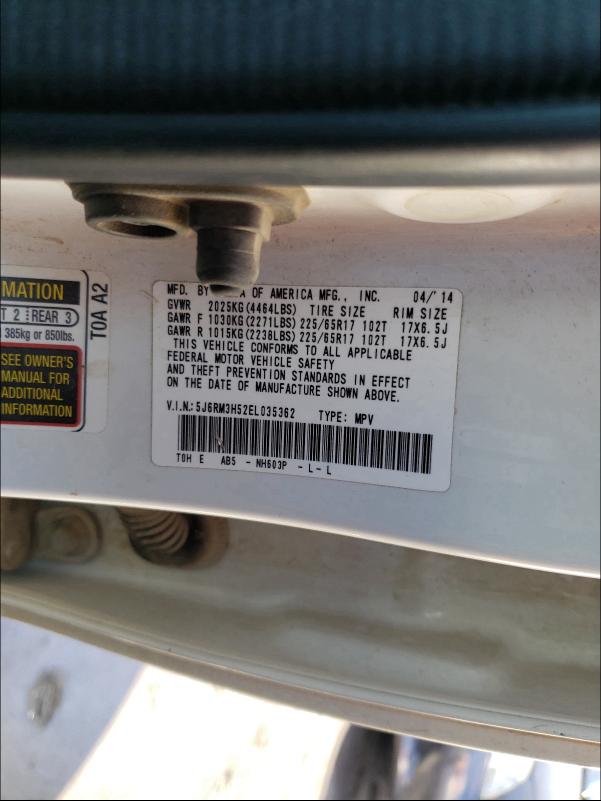 2014 HONDA CRV 5J6RM3H52EL035362