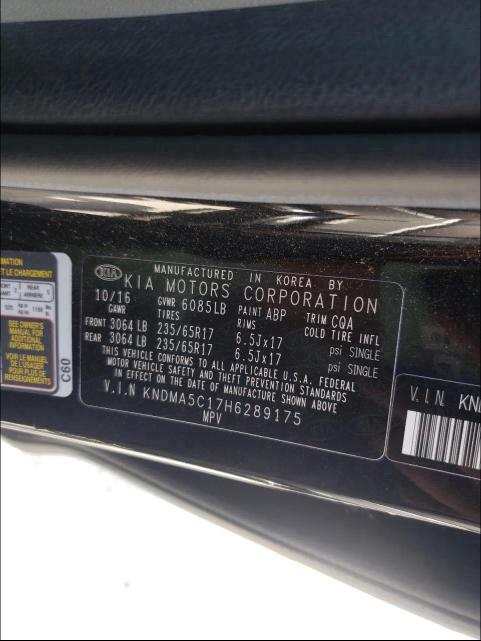 2017 KIA SEDONA L KNDMA5C17H6289175