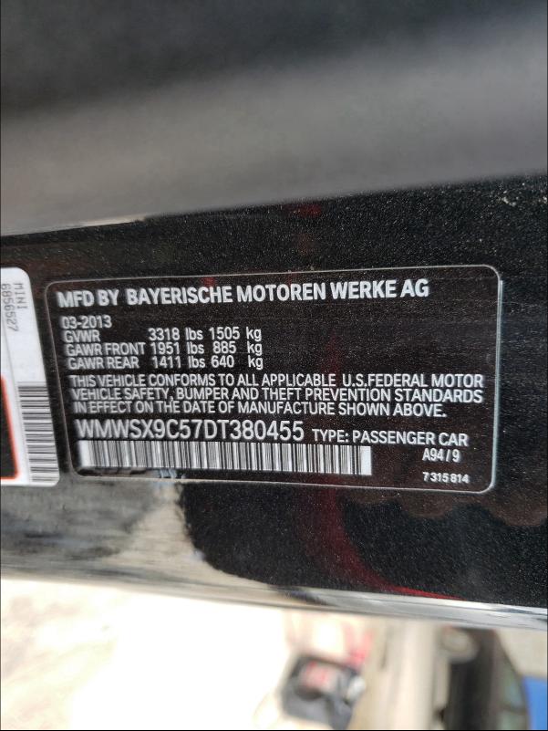 2013 MINI COOPER COU WMWSX9C57DT380455
