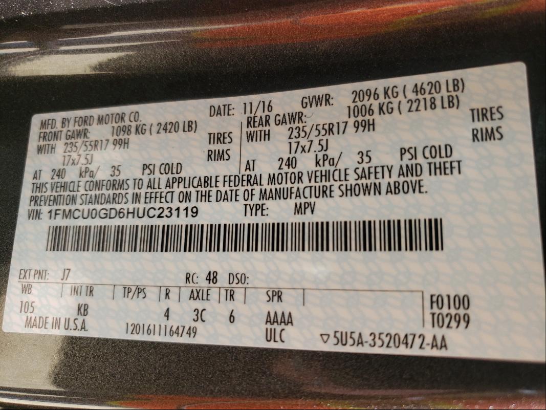 2017 FORD ESCAPE SE 1FMCU0GD6HUC23119