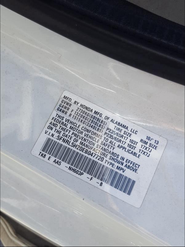 2014 HONDA ODYSSEY LX 5FNRL5H20EB047720